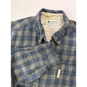 Columbia Y2K Cotton Flannel Shirt Size M Blue Plaid Long Sleeve Vintage Gorpcore